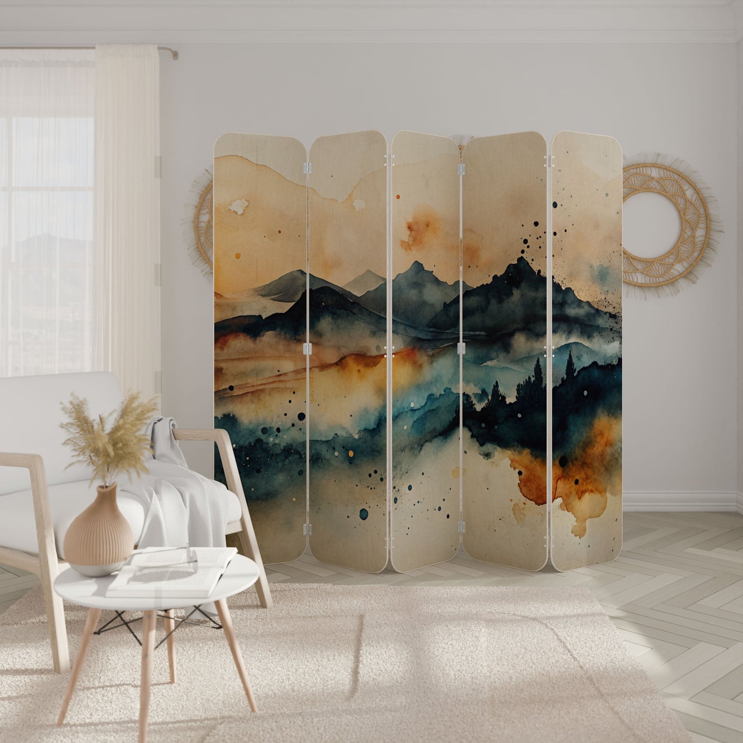 OMINOUS MOUNTAINS 5-Panel Plywood Room Divider