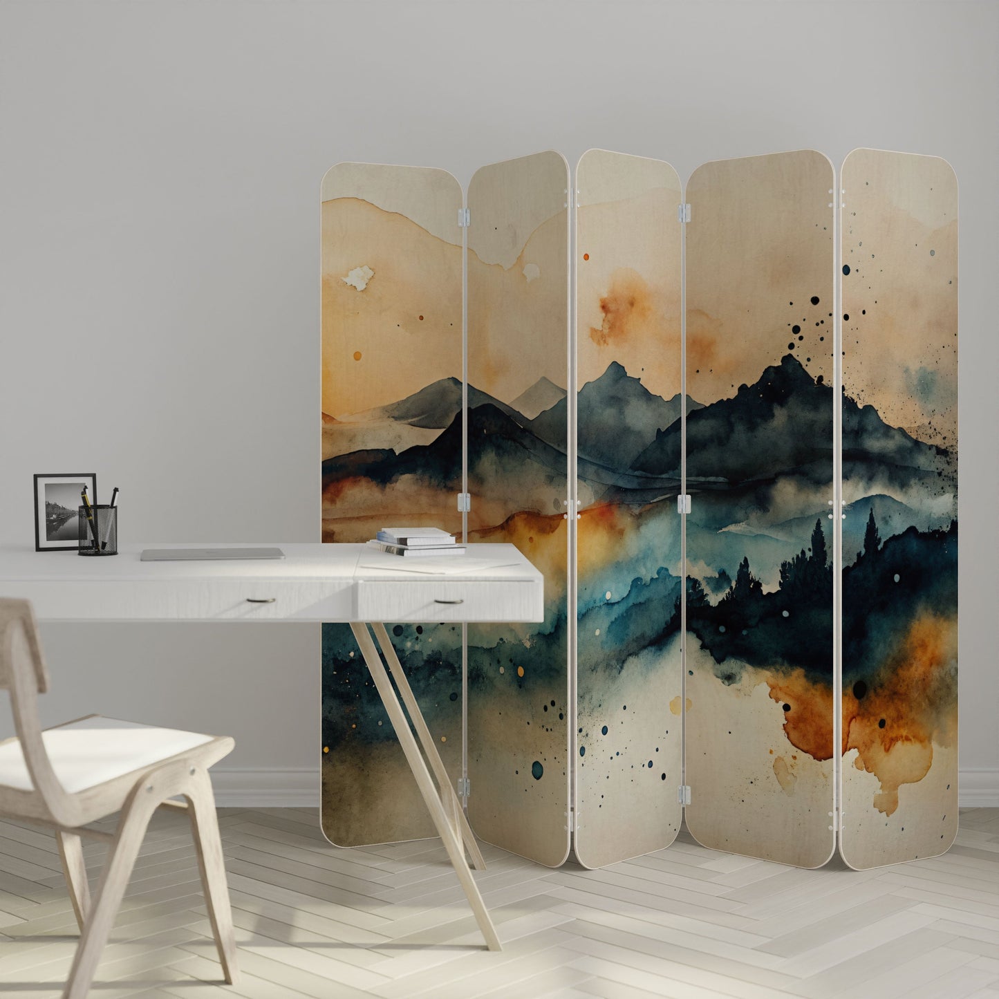 OMINOUS MOUNTAINS 5-Panel Plywood Room Divider