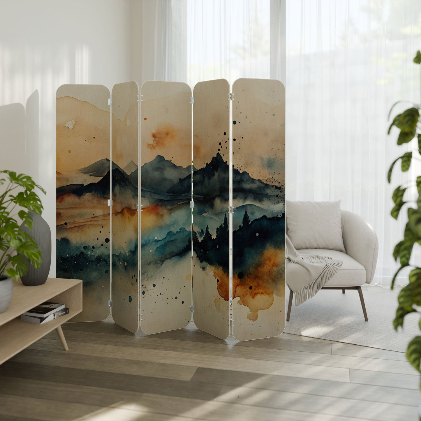 OMINOUS MOUNTAINS 5-Panel Plywood Room Divider