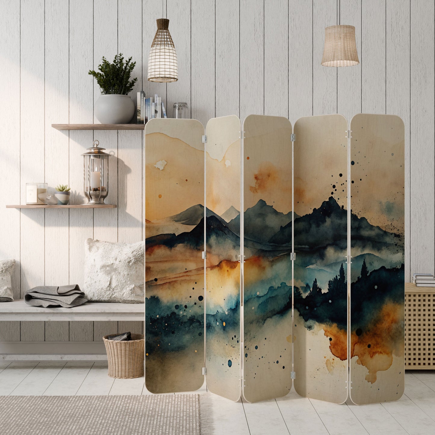 OMINOUS MOUNTAINS 5-Panel Plywood Room Divider