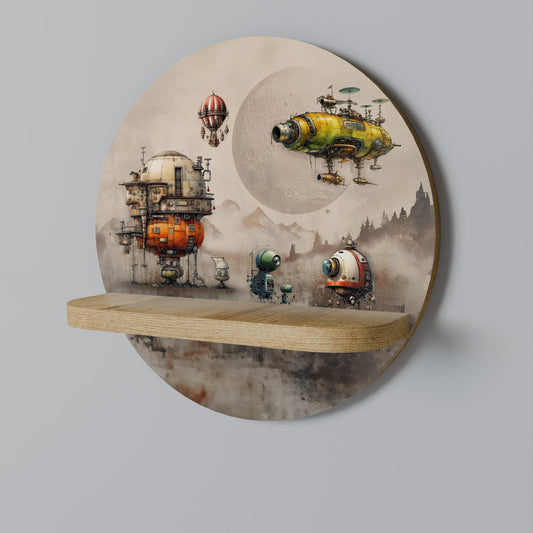 MACHINARIUM MACHINES Round Art Shelf In Oak Effect