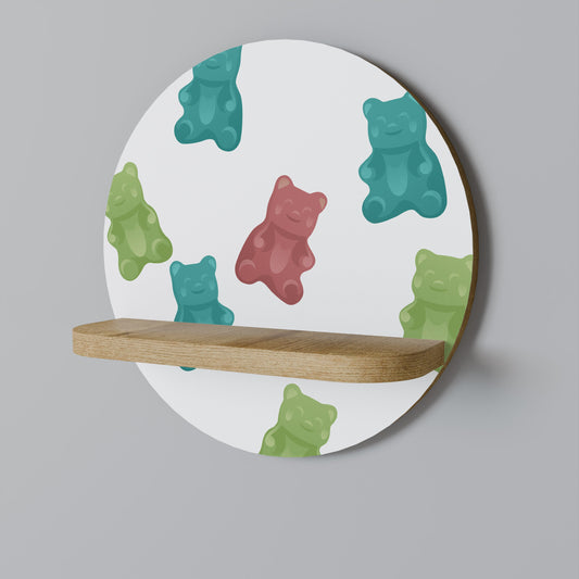 GUMMY BEARS Round Art Shelf In Oak Effect