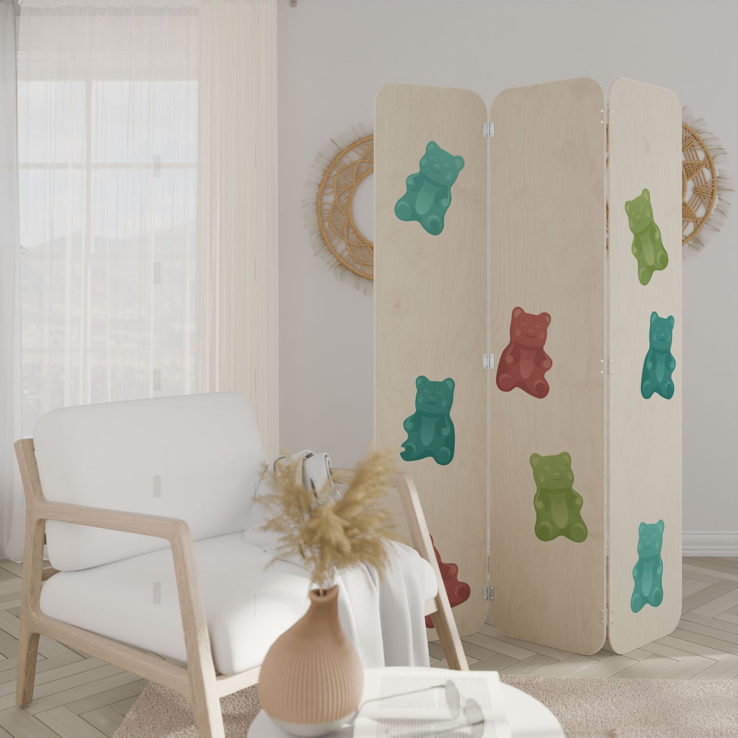 GUMMY BEARS 3-Panel Plywood Room Divider