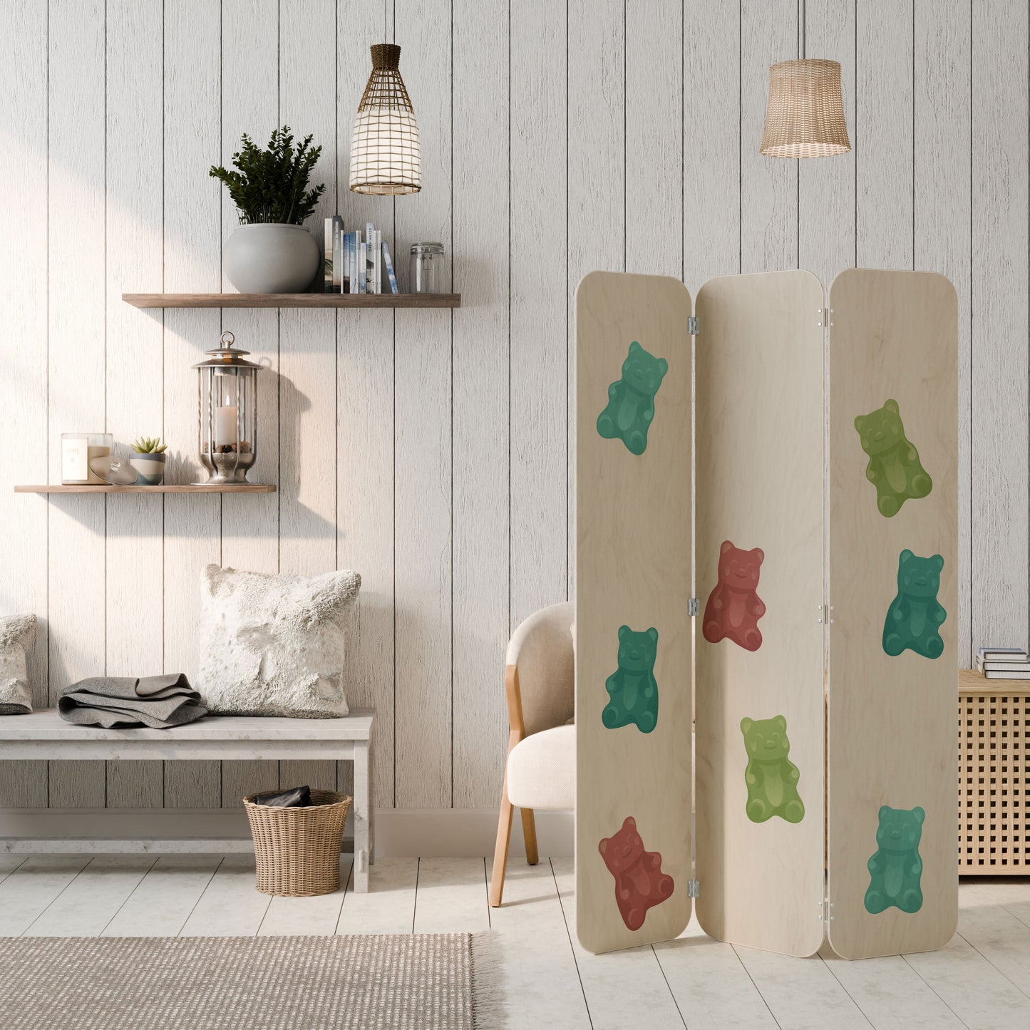 GUMMY BEARS 3-Panel Plywood Room Divider