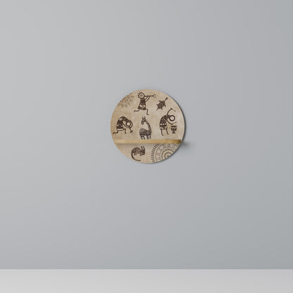 AFRICAN STYLE Round Art Shelf In Oak Effect