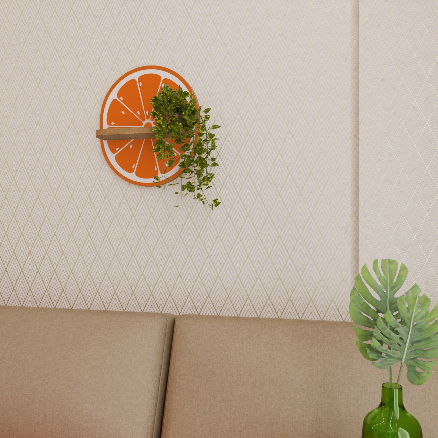 JUICY ORANGE Oval Art Shelf In Oak Effect