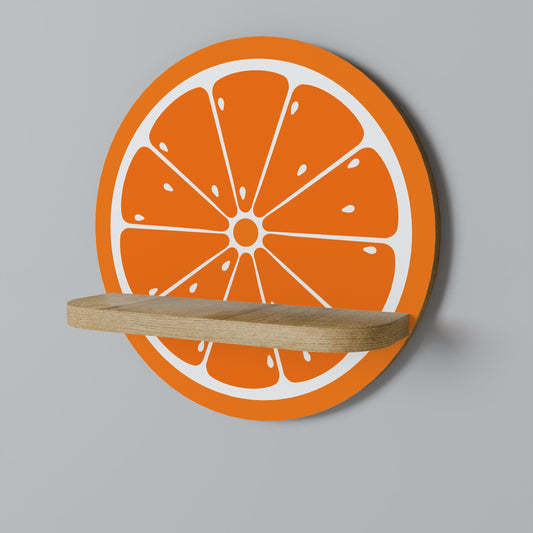 JUICY ORANGE Round Art Shelf In Oak Effect