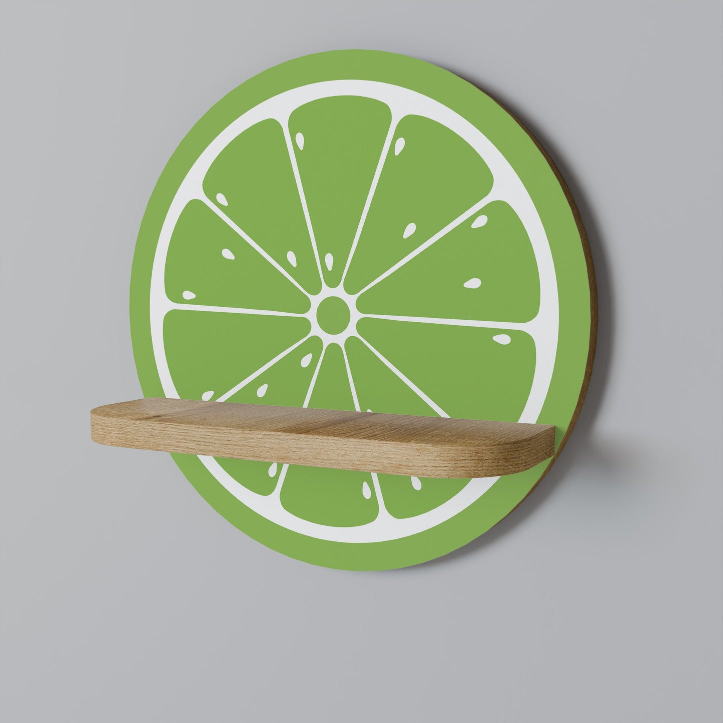 REFRESHING LIME Round Art Shelf In Oak Effect