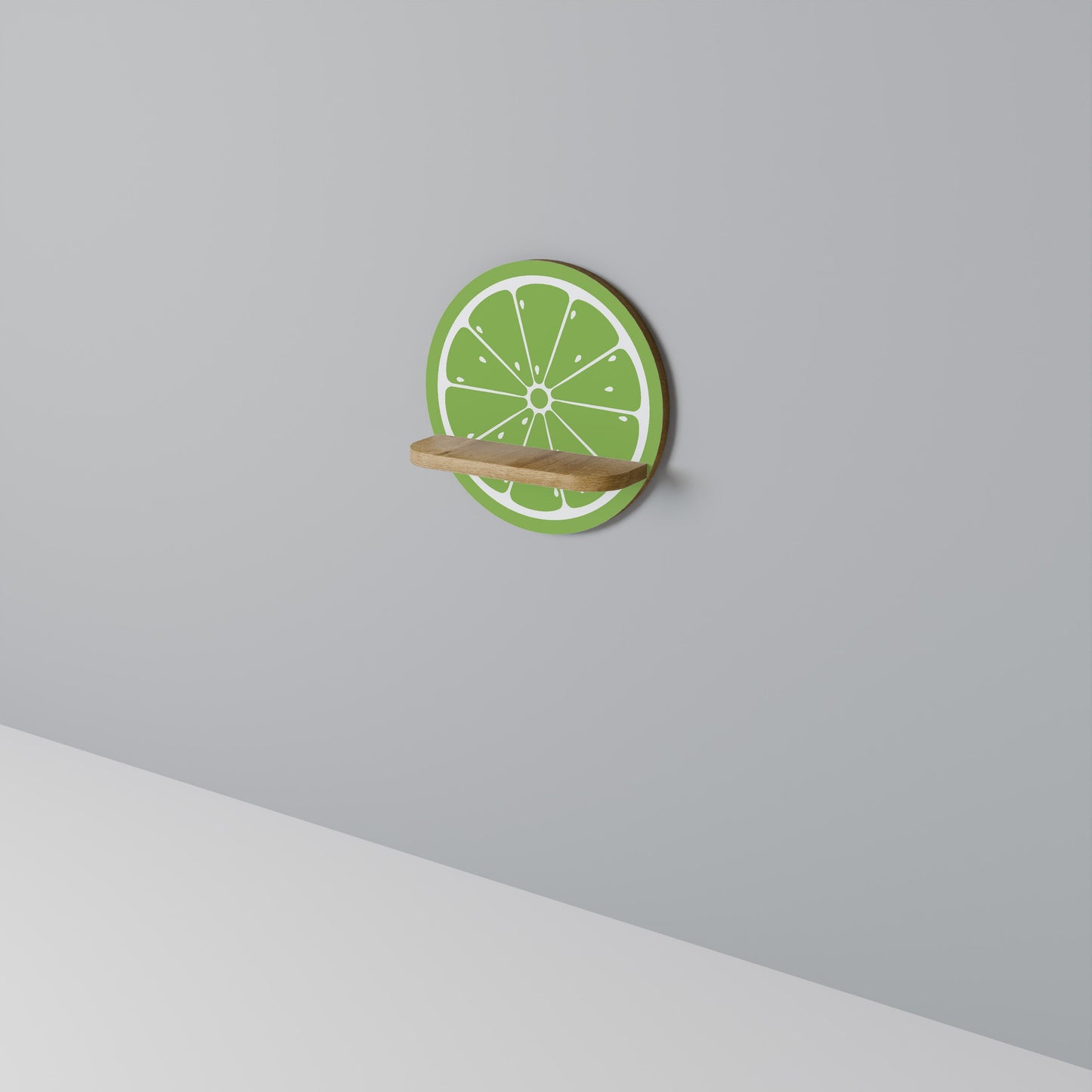 REFRESHING LIME Round Art Shelf In Oak Effect