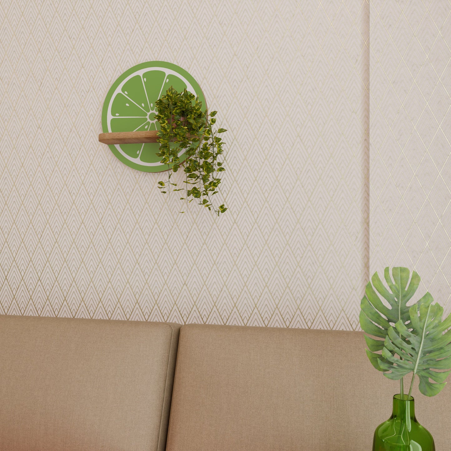 REFRESHING LIME Round Art Shelf In Oak Effect