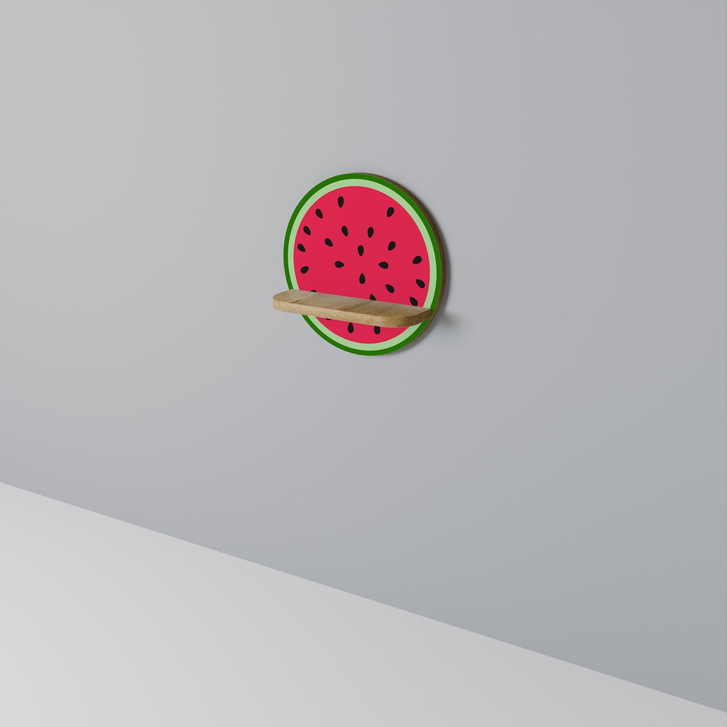 MATURE WATERMELON Round Art Shelf In Oak Effect