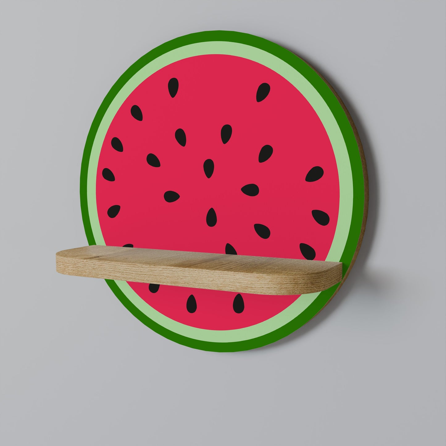 MATURE WATERMELON Round Art Shelf In Oak Effect