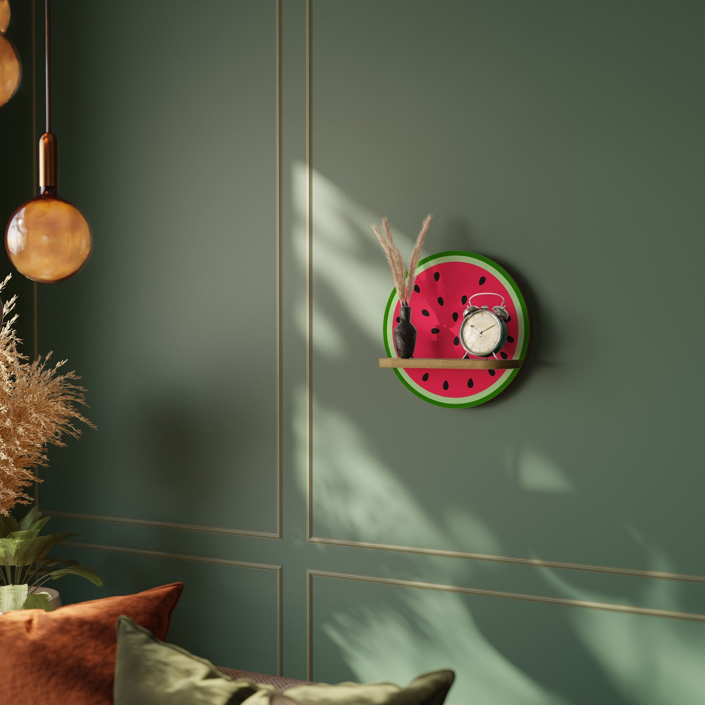 MATURE WATERMELON Round Art Shelf In Oak Effect