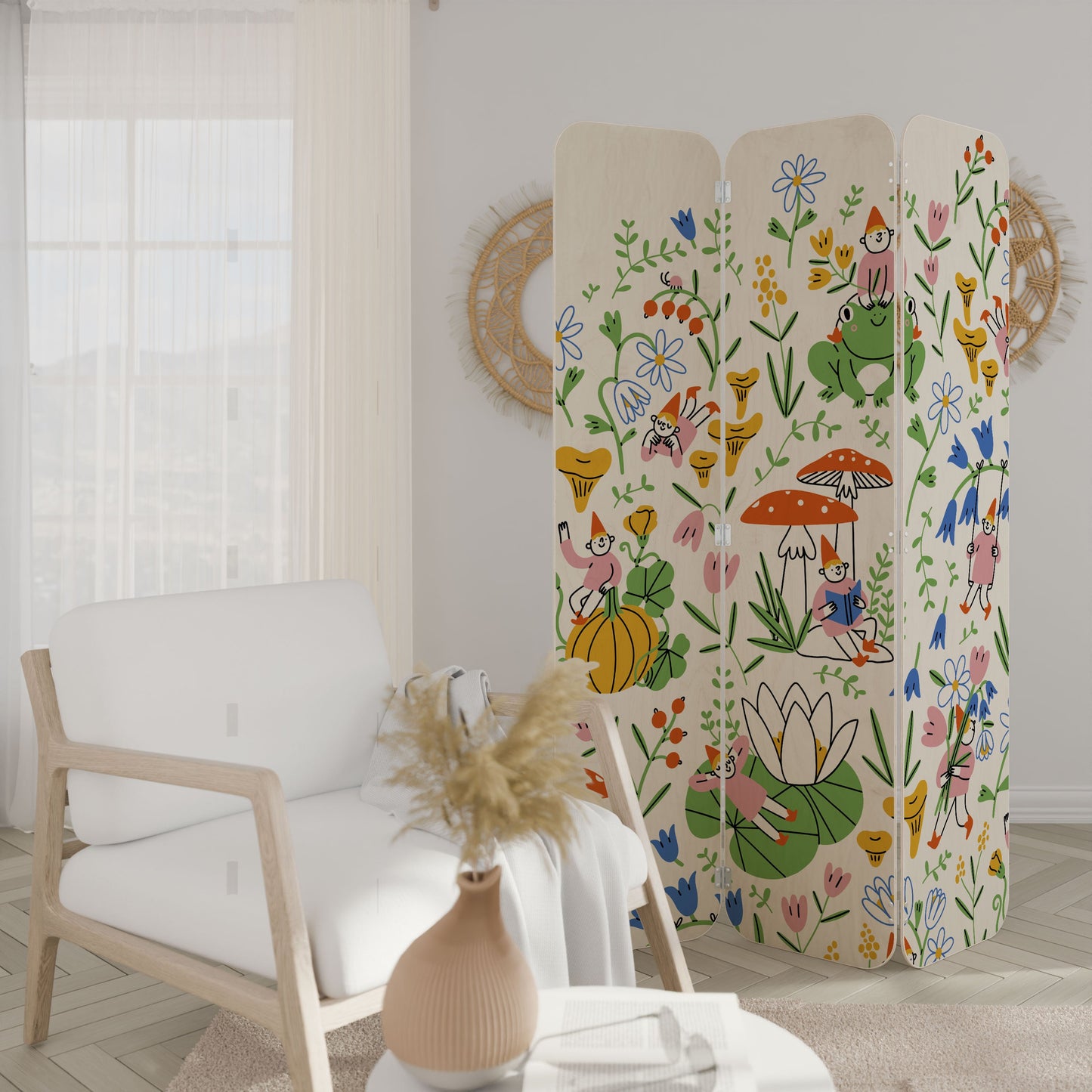 GARDEN GNOMES 3-Panel Plywood Room Divider