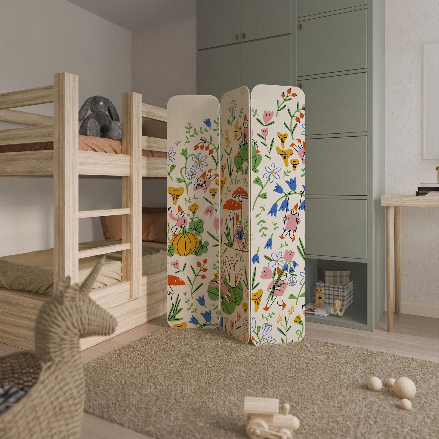 GARDEN GNOMES 3-Panel Plywood Room Divider