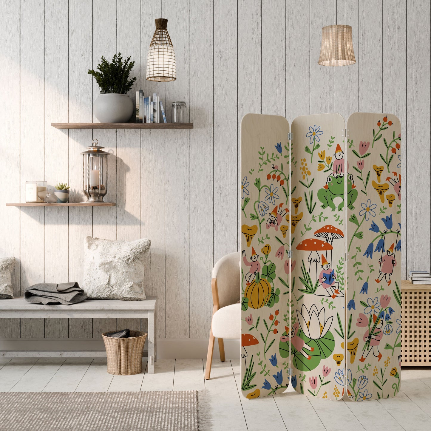 GARDEN GNOMES 3-Panel Plywood Room Divider