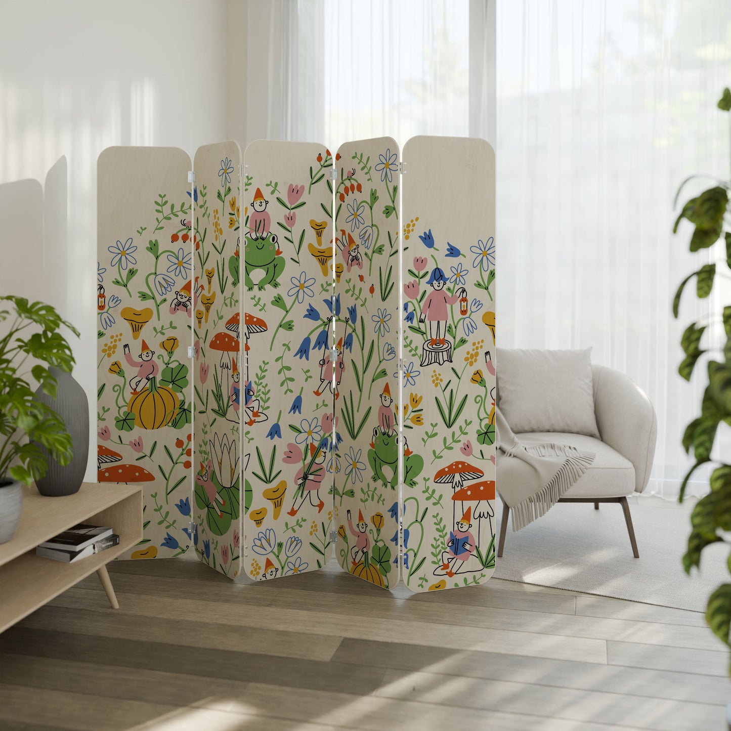 GARDEN GNOMES 5-Panel Plywood Room Divider