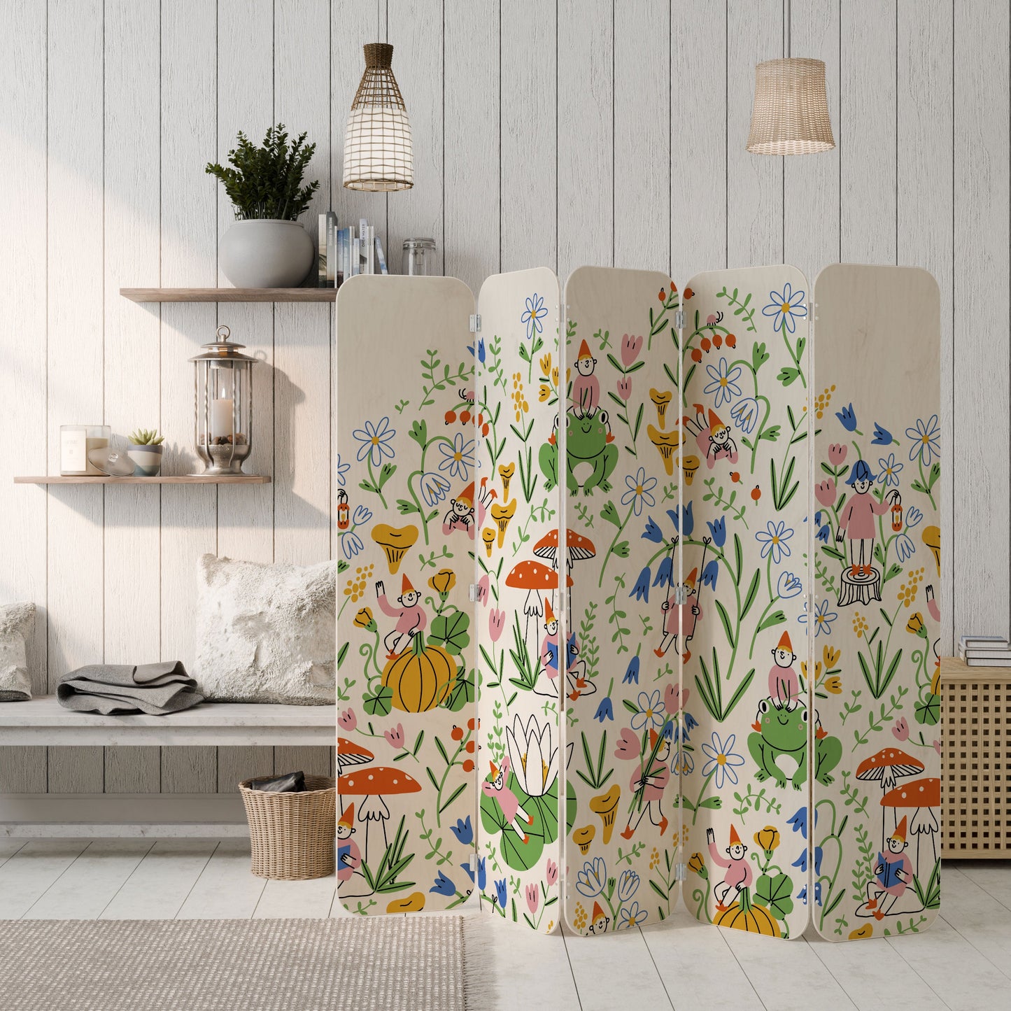 GARDEN GNOMES 5-Panel Plywood Room Divider