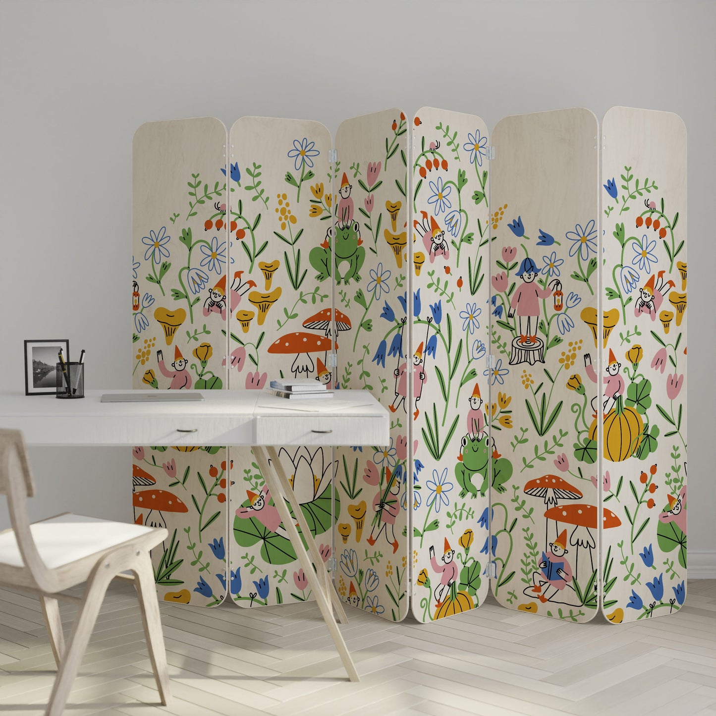 GARDEN GNOMES 6-Panel Plywood Room Divider