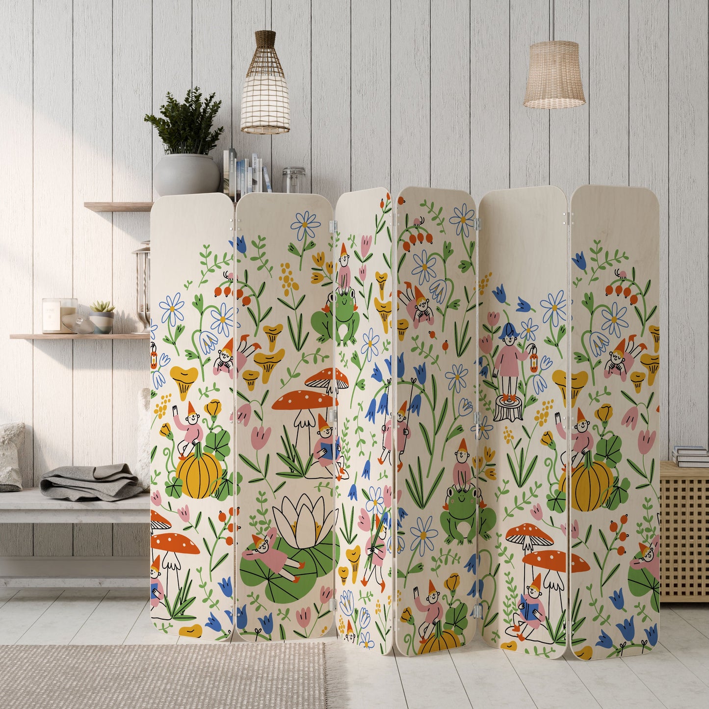 GARDEN GNOMES 6-Panel Plywood Room Divider