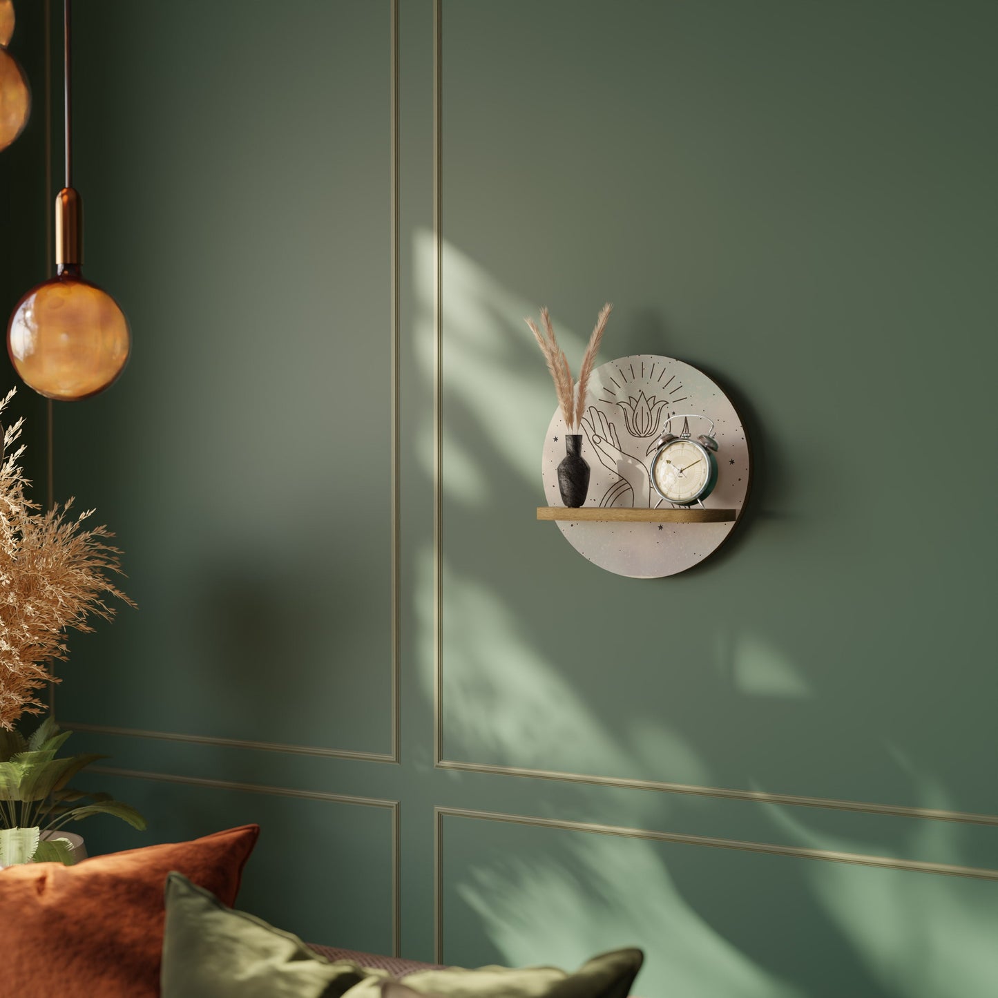 DELICATE BEAUTY Round Art Shelf In Oak Effect