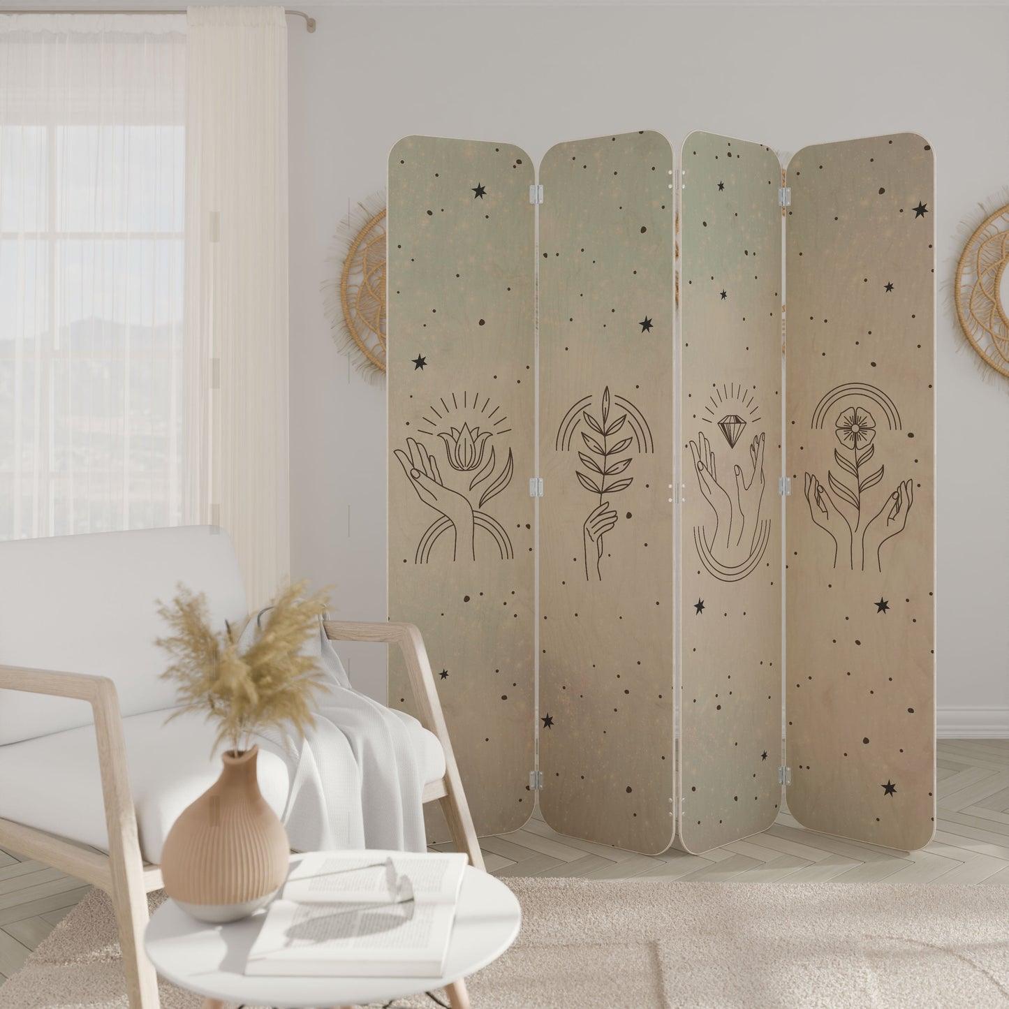 DELICATE BEAUTY 4-Panel Plywood Room Divider