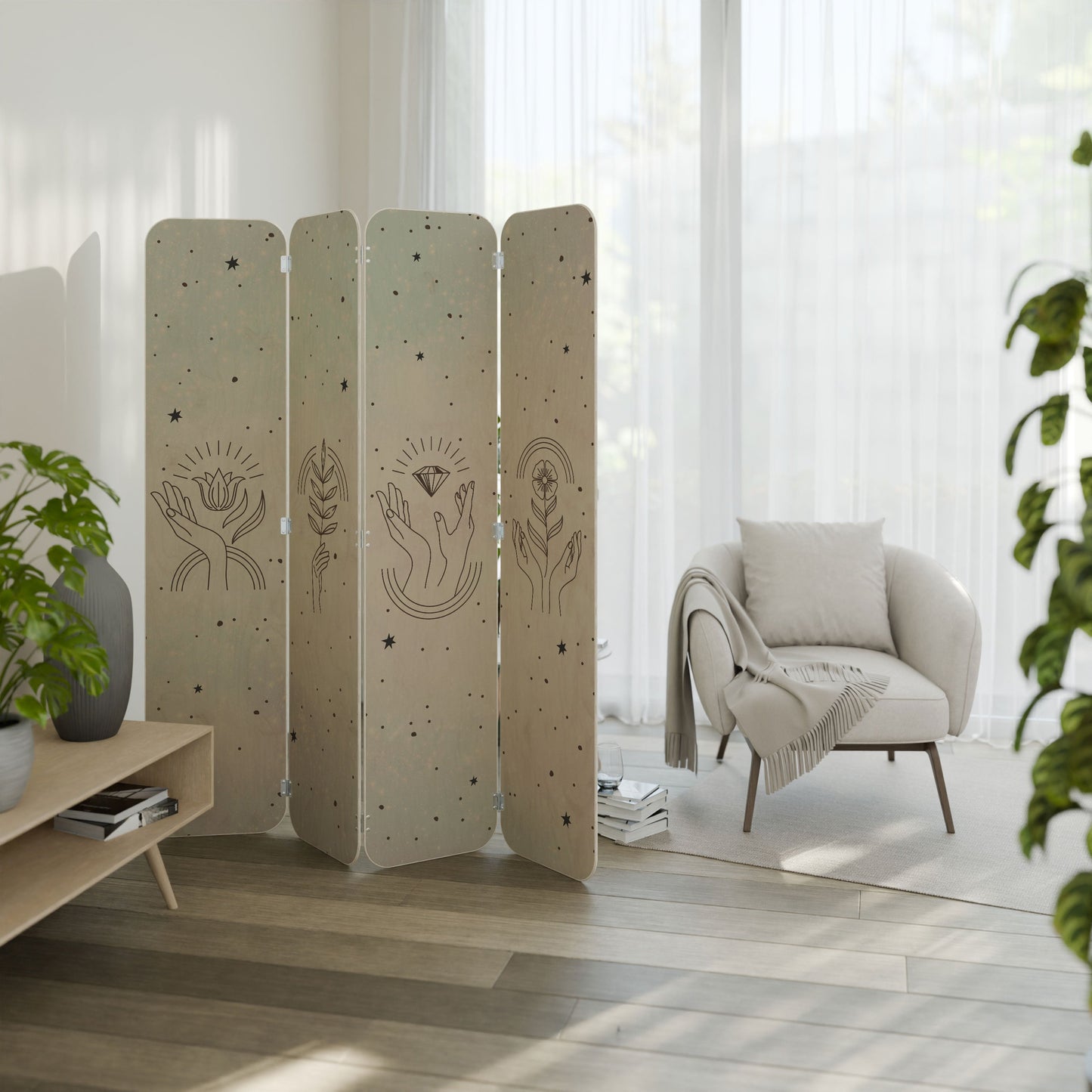 DELICATE BEAUTY 4-Panel Plywood Room Divider