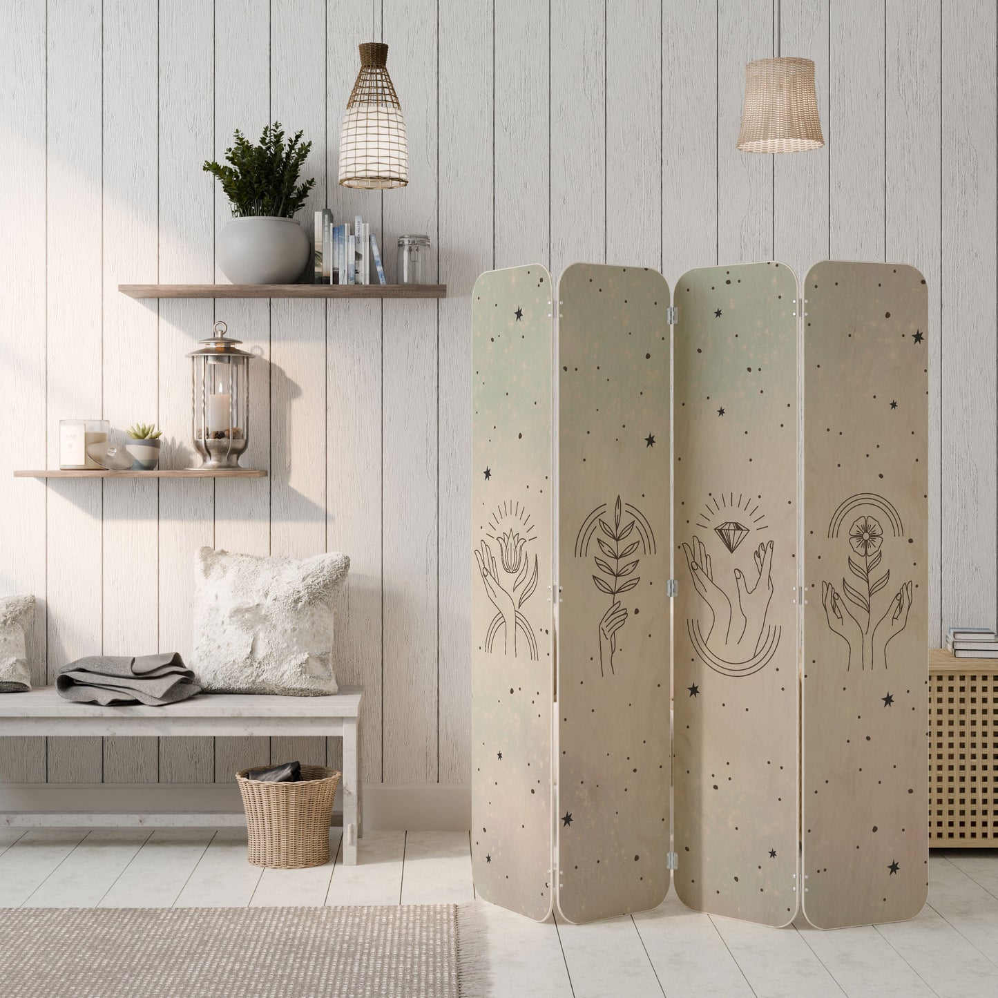 DELICATE BEAUTY 4-Panel Plywood Room Divider