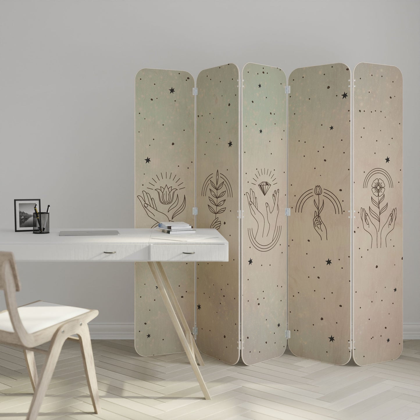 DELICATE BEAUTY 5-Panel Plywood Room Divider