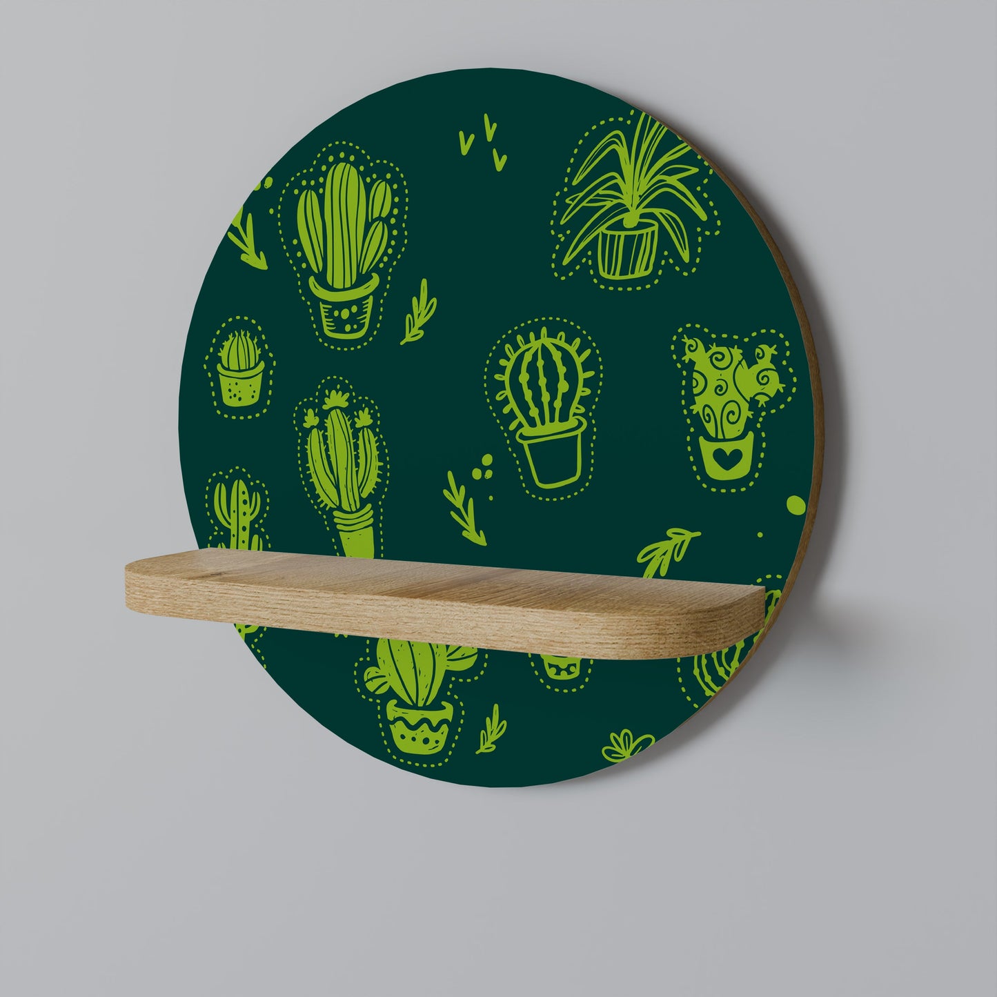 DESERT GREEN Round Art Shelf In Oak Effect