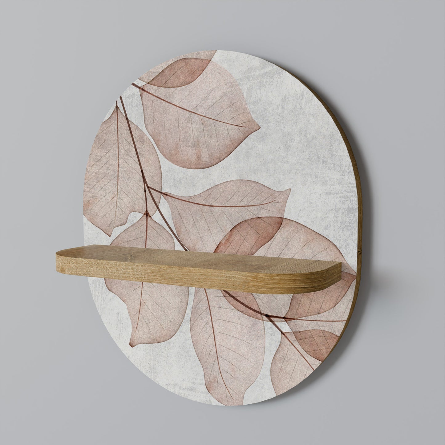 AUTUMN FRAGILITY Oval Art Shelf In Oak Effect