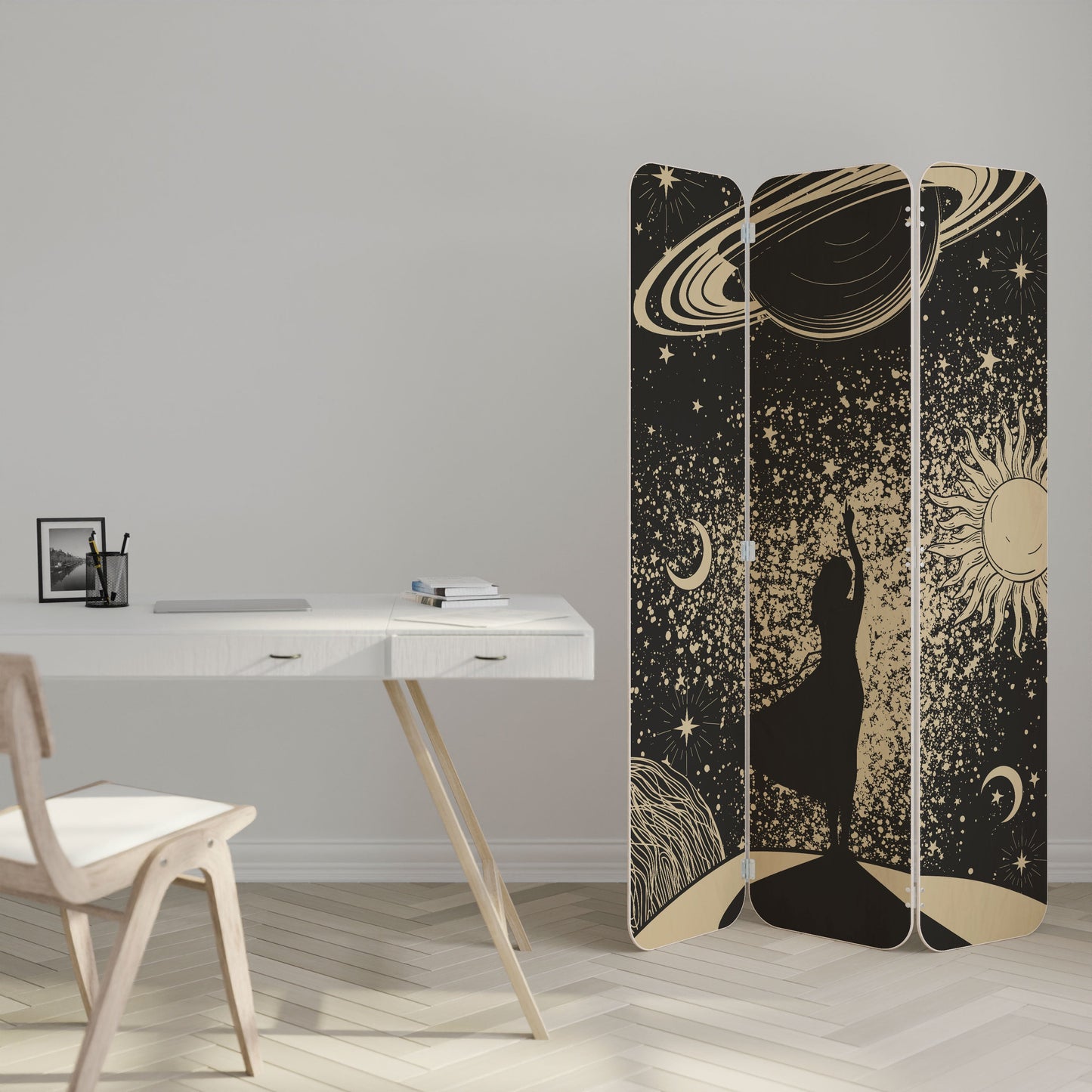 MYSTIC UNIVERSE 3-Panel Plywood Room Divider