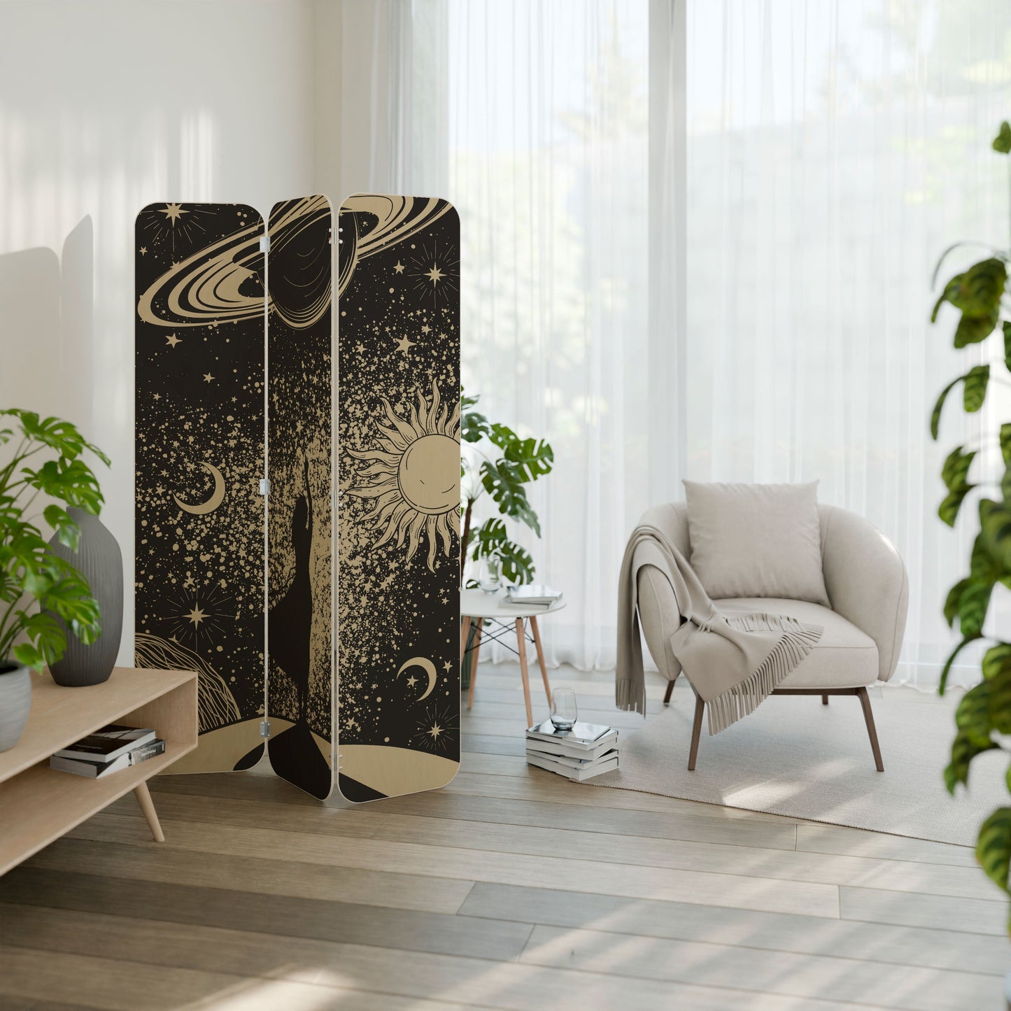 MYSTIC UNIVERSE 3-Panel Plywood Room Divider