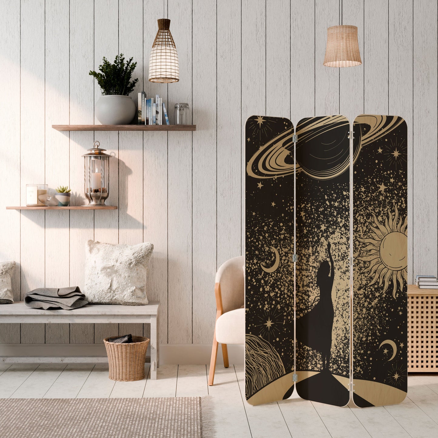 MYSTIC UNIVERSE 3-Panel Plywood Room Divider