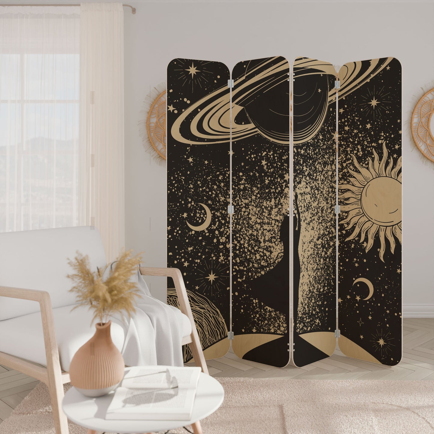 MYSTIC UNIVERSE 4-Panel Plywood Room Divider