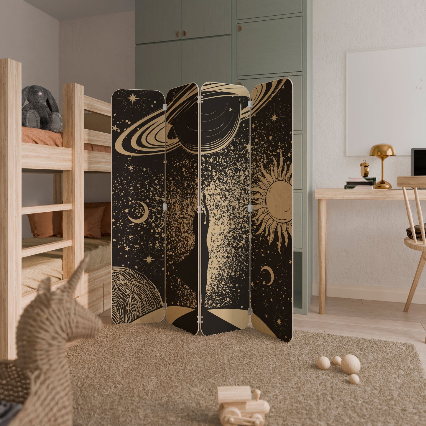 MYSTIC UNIVERSE 4-Panel Plywood Room Divider