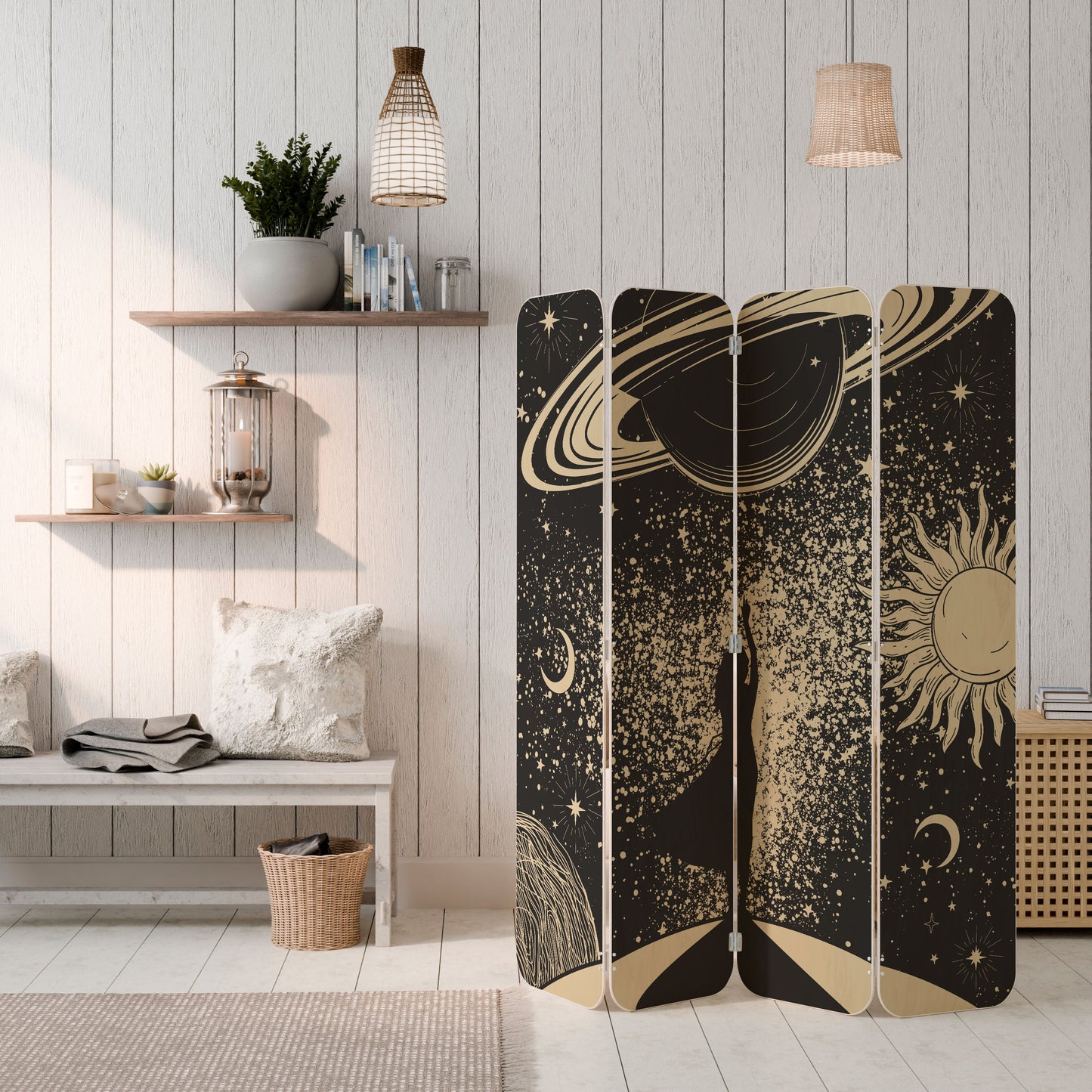 MYSTIC UNIVERSE 4-Panel Plywood Room Divider