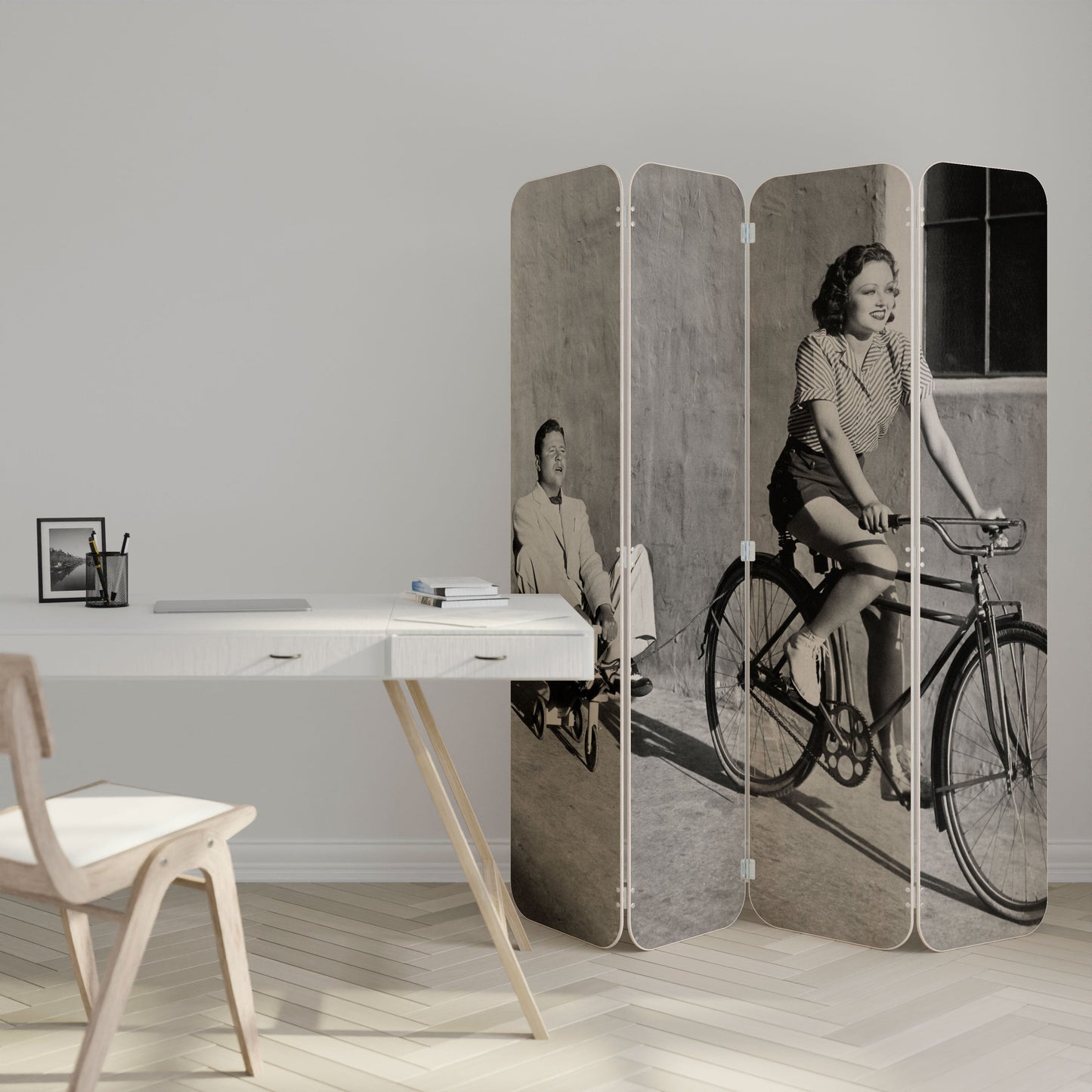 HAPPY JOURNEY 4-Panel Plywood Room Divider