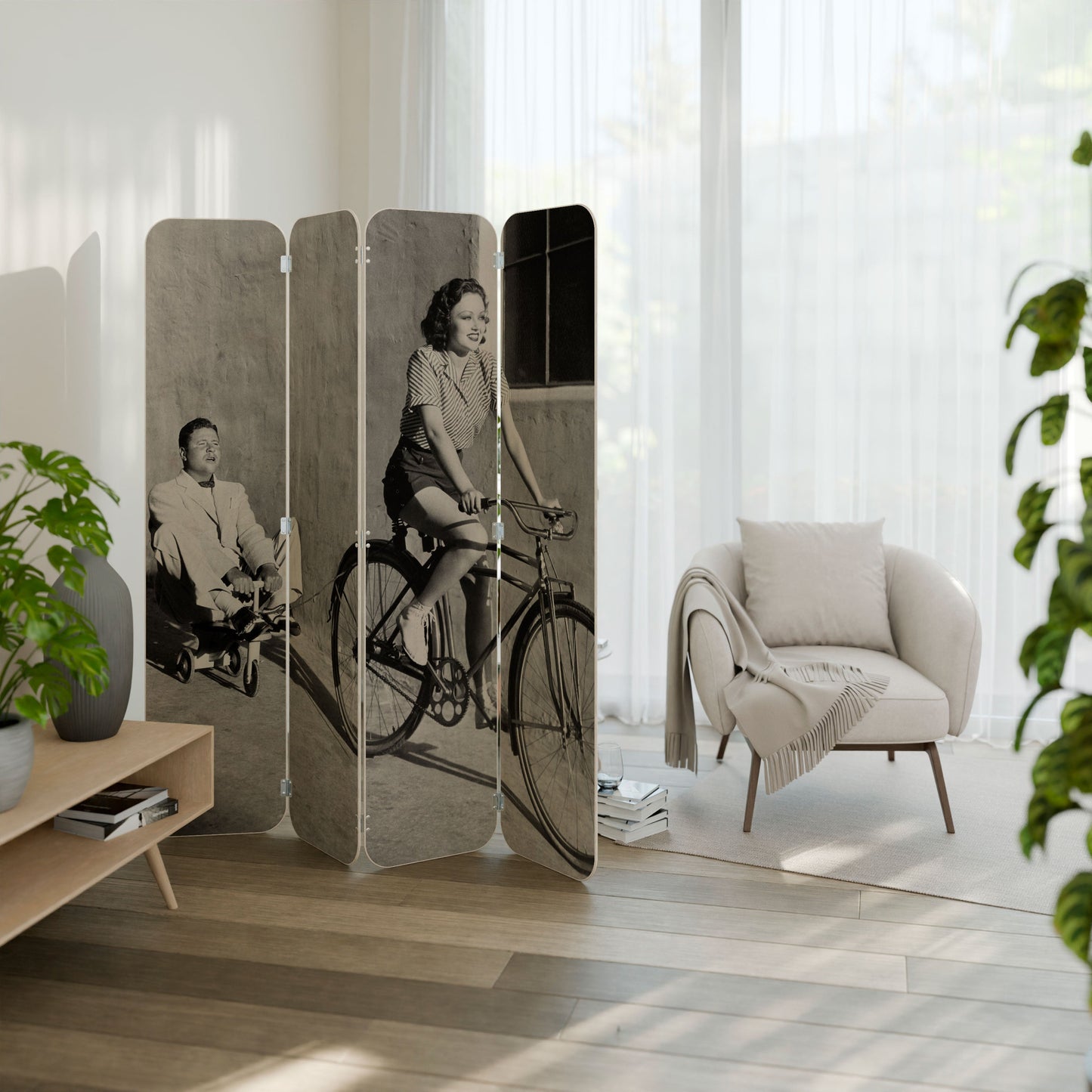 HAPPY JOURNEY 4-Panel Plywood Room Divider