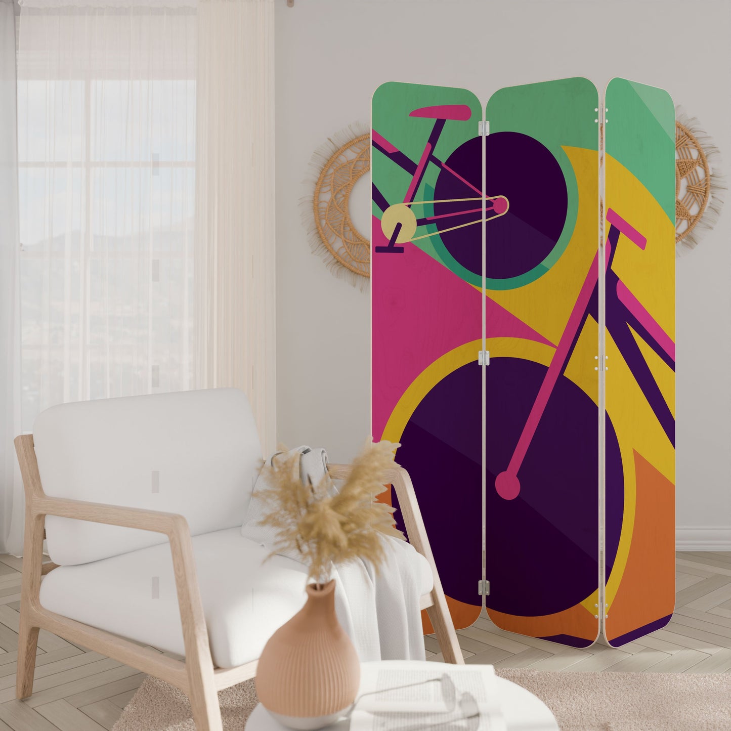 BIKE DREAMS 3-Panel Plywood Room Divider