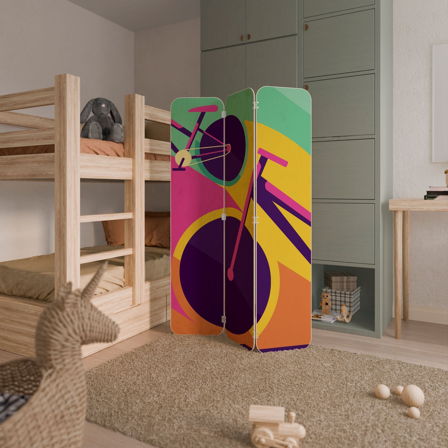 BIKE DREAMS 3-Panel Plywood Room Divider