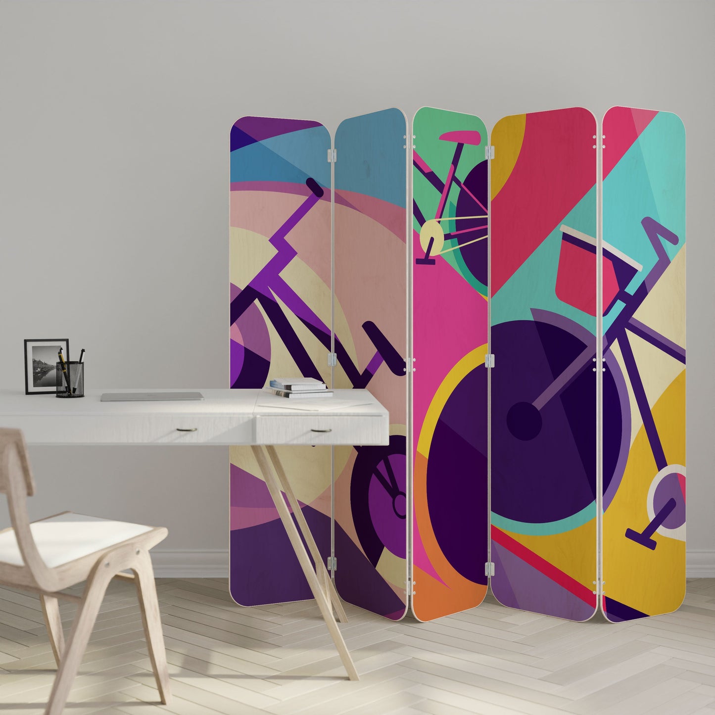 BIKE DREAMS 5-Panel Plywood Room Divider