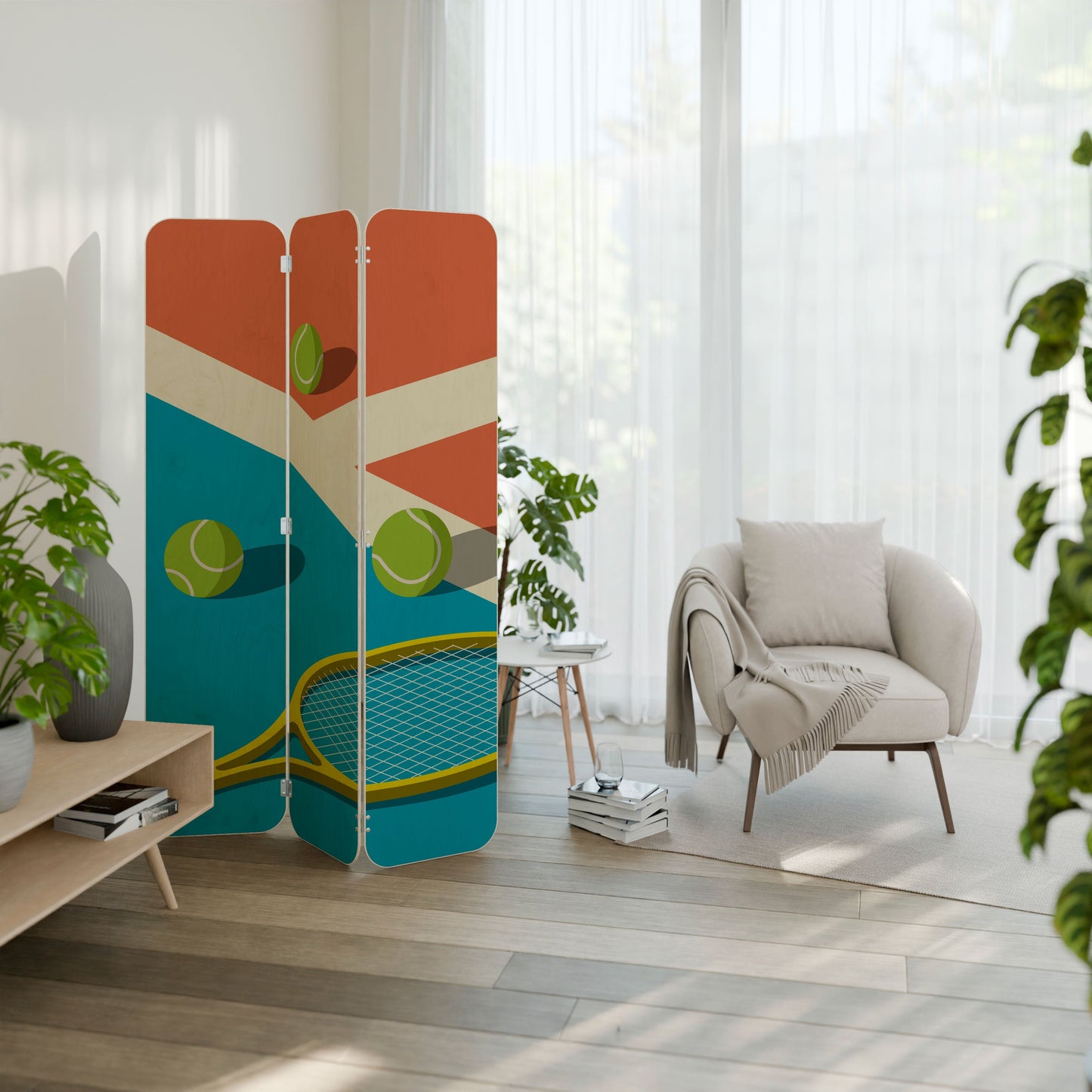 TENNIS ESSENTIALS 3-Panel Plywood Room Divider