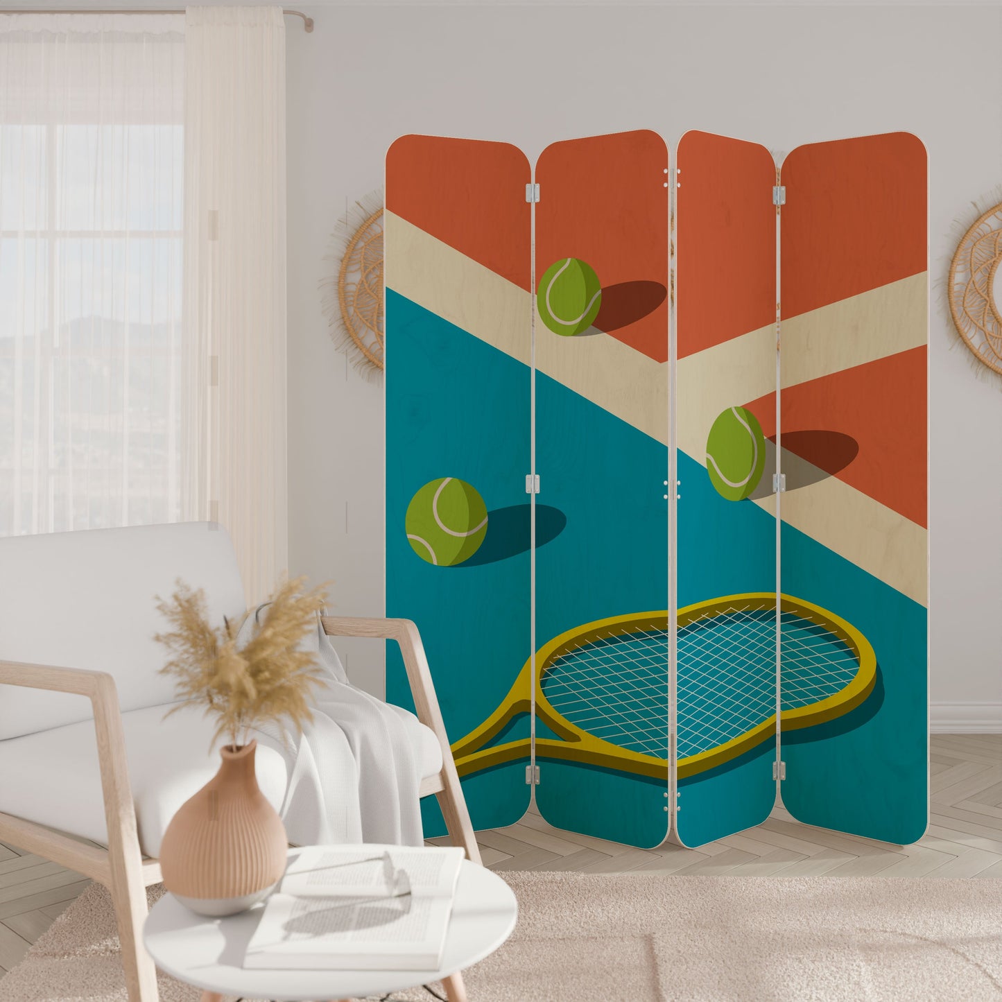 TENNIS ESSENTIALS 4-Panel Plywood Room Divider