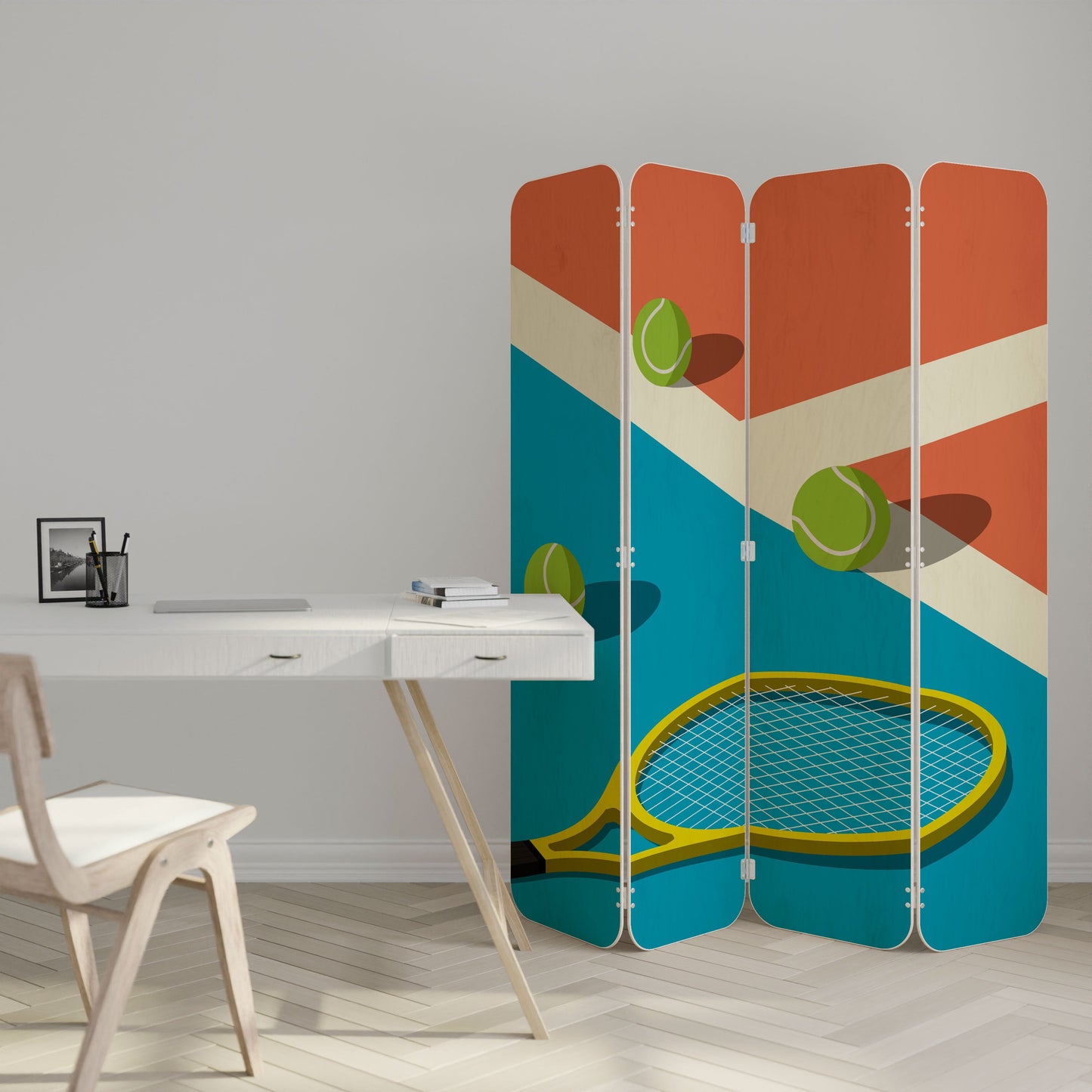 TENNIS ESSENTIALS 4-Panel Plywood Room Divider