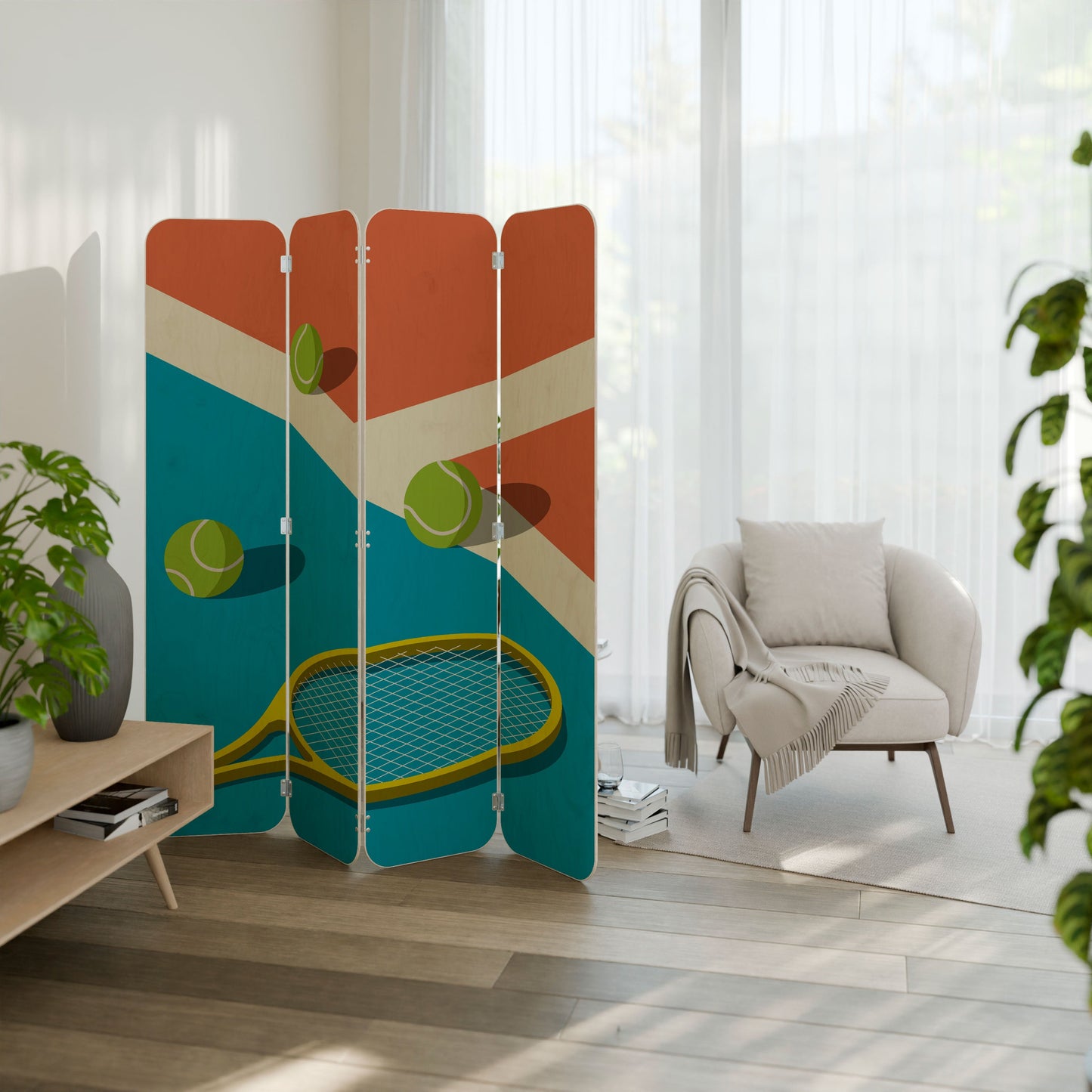 TENNIS ESSENTIALS 4-Panel Plywood Room Divider