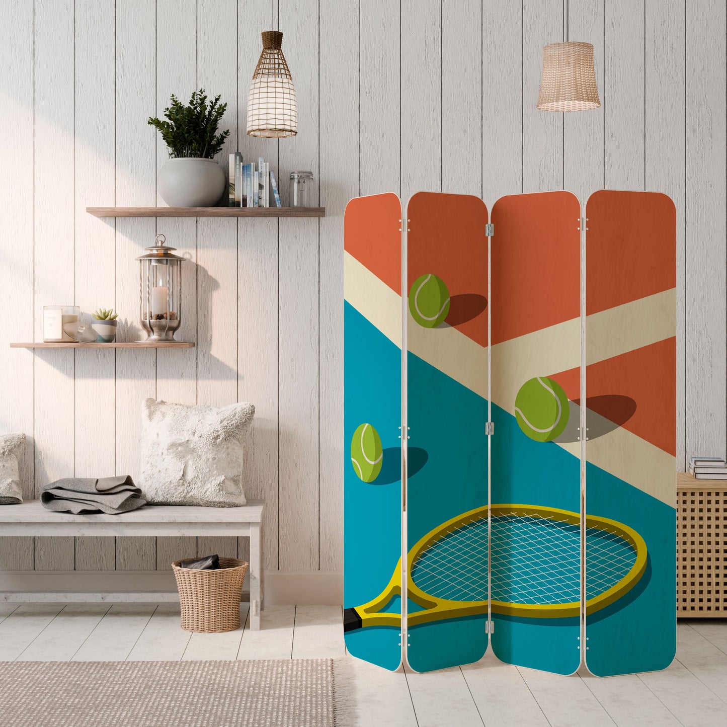 TENNIS ESSENTIALS 4-Panel Plywood Room Divider