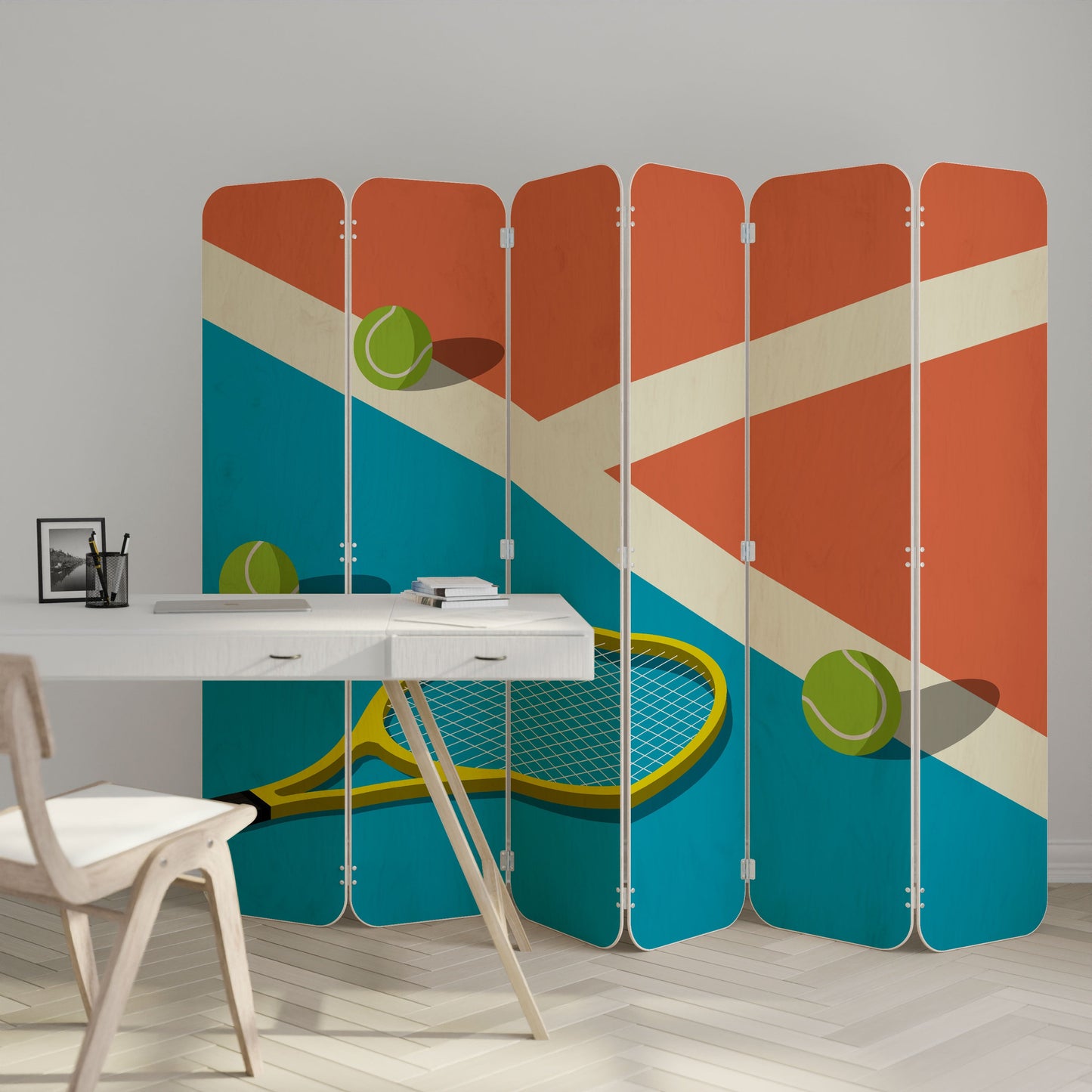 TENNIS ESSENTIALS 6-Panel Plywood Room Divider