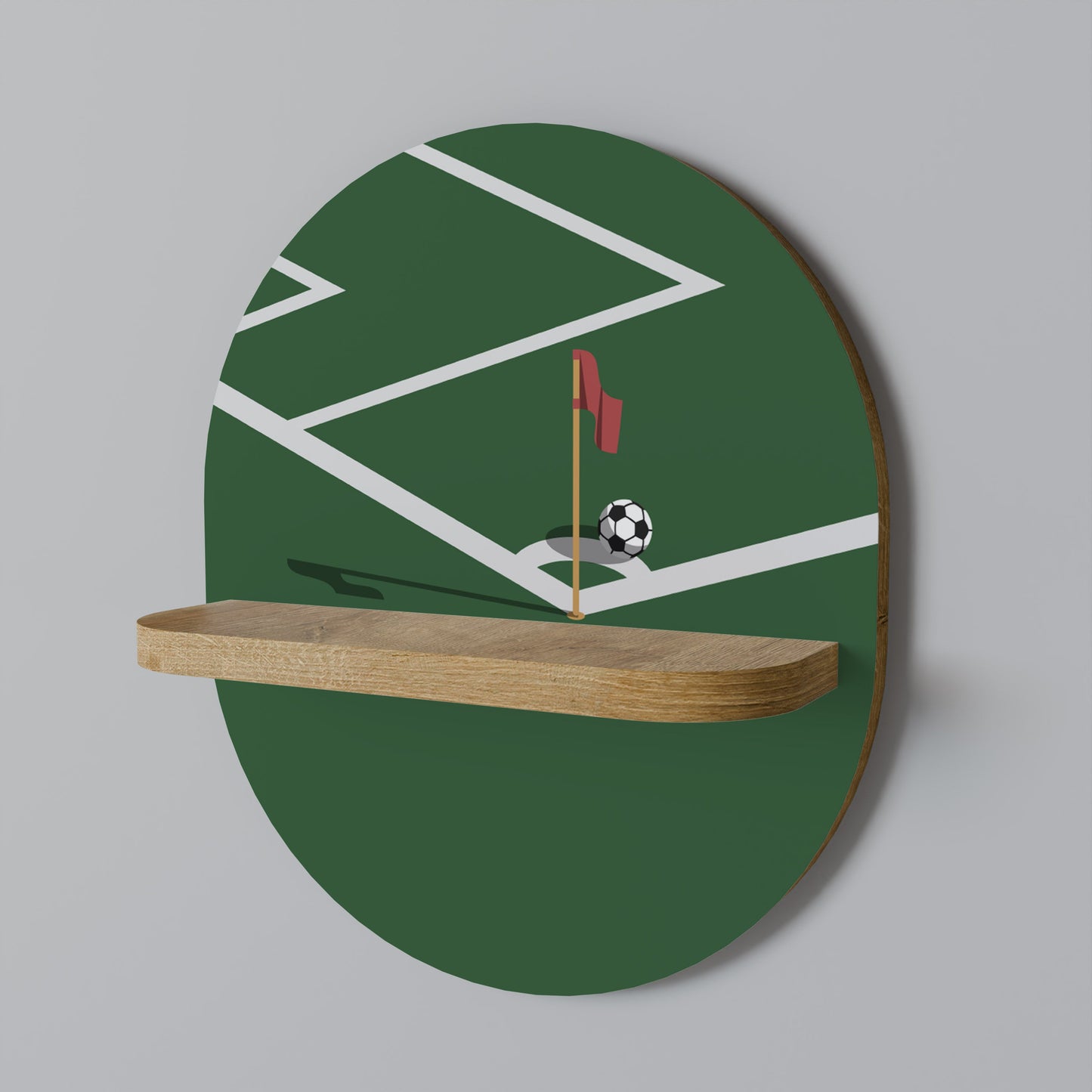 FOOTBALL ACTION Oval Art Shelf In Oak Effect