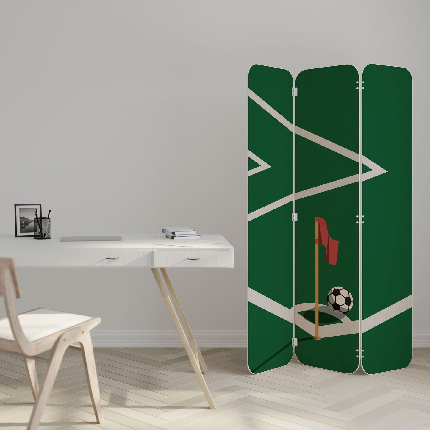 FOOTBALL ACTION 3-Panel Plywood Room Divider